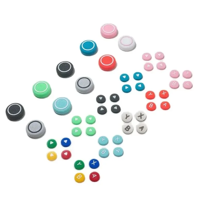 New Design Silicone Soft D-pad Cross Button ABXY Key Sticker Skin Case For Switch Oled NS Joy-con Thumb Stick Grip Cap Cover thumbnail 2