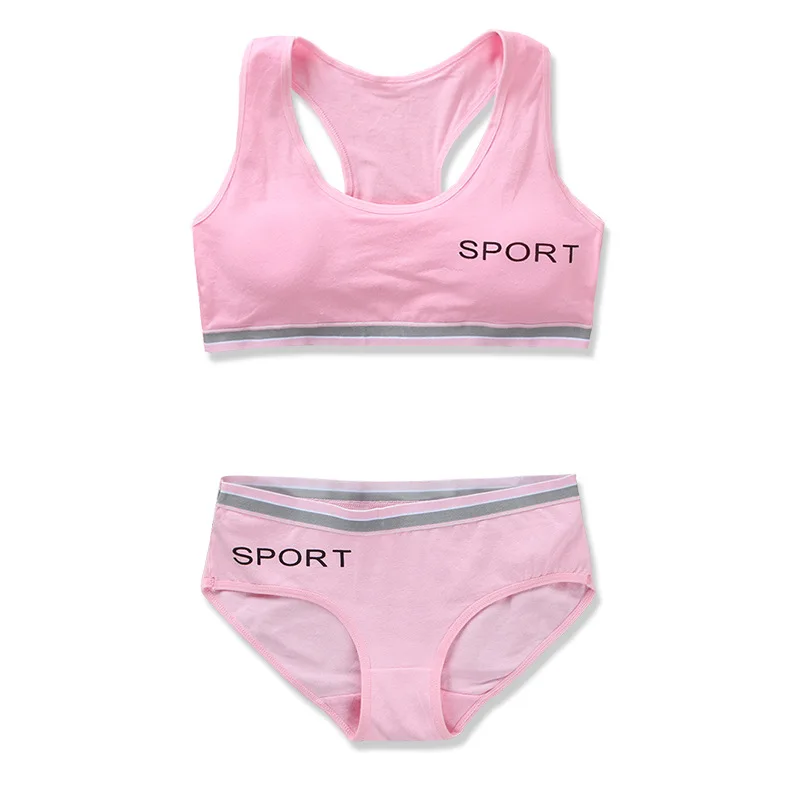 8-18Y Teenage Girls Training Bras Panties Student Kids Cotton Underwear Sets Young Children Padded Bra Vest+Panties Underclothes thumbnail 2