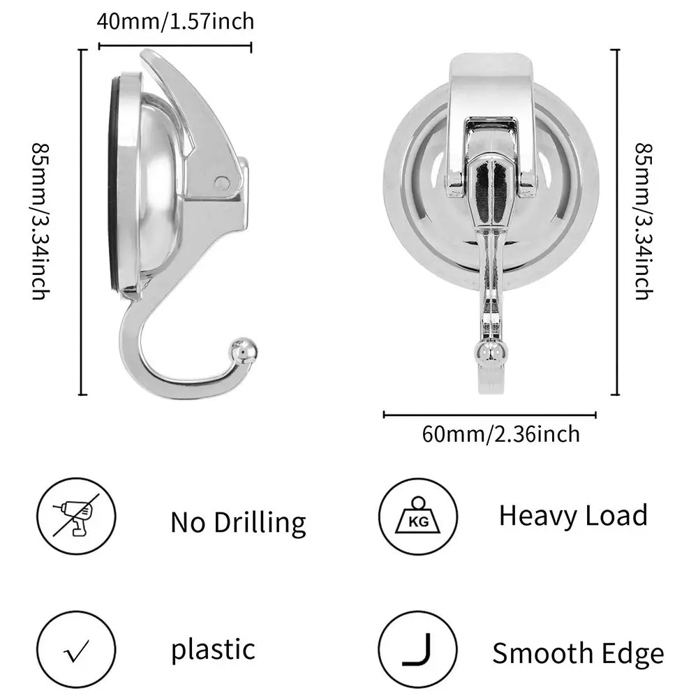Silver Wall Mount Suction Cup Hooks Without Punching Reusable Removable Organization Bathroom Shower Heavy-Duty Easy to Install thumbnail 5