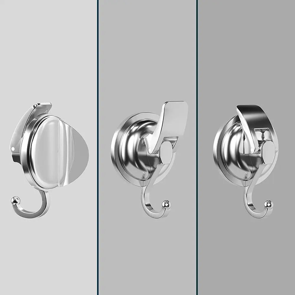 Silver Wall Mount Suction Cup Hooks Without Punching Reusable Removable Organization Bathroom Shower Heavy-Duty Easy to Install thumbnail 6