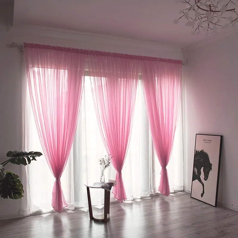 100x200cm 1PC Solid Color Sheer Curtain For Living Room Window String Curtains Bedroom Drape Panel Tulle Treatments thumbnail 5