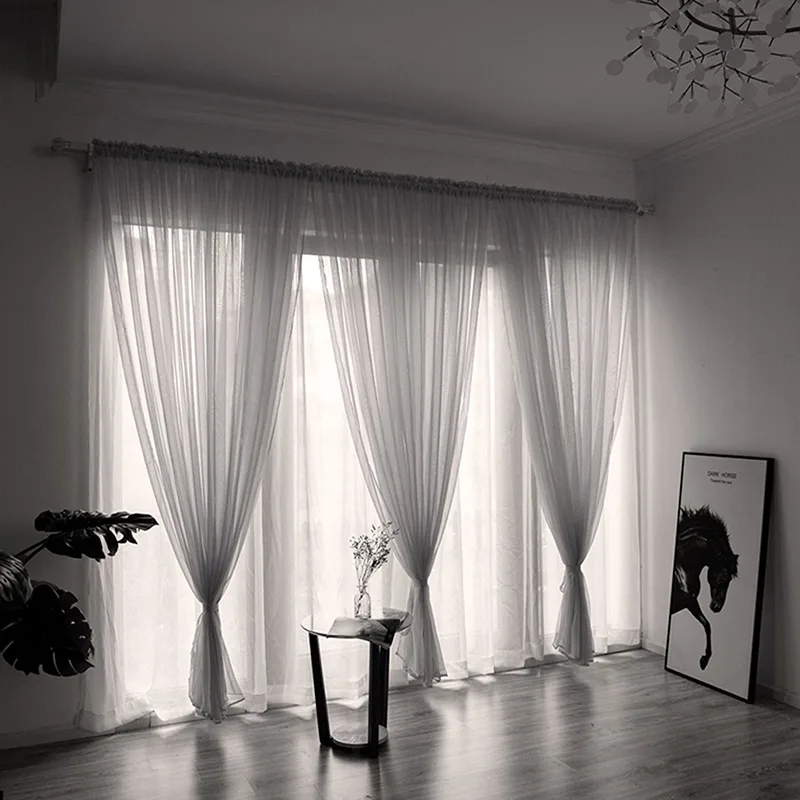 100x200cm 1PC Solid Color Sheer Curtain For Living Room Window String Curtains Bedroom Drape Panel Tulle Treatments thumbnail 3