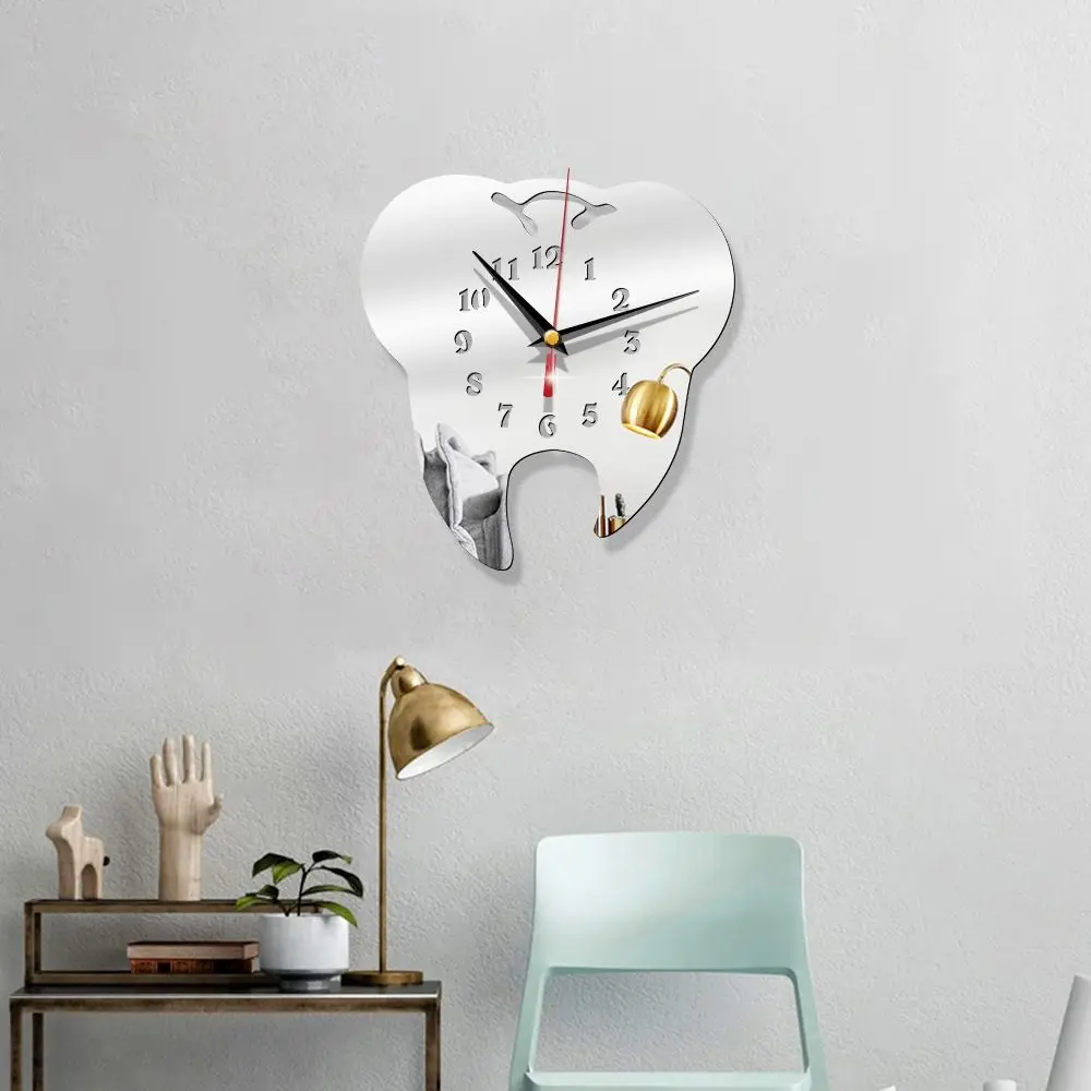 Creative Teeth Mirror Wall Clock TV Backdrop Personality Modern Mirror Clock Wall Stickers Home Decor Hanging Clock thumbnail 2