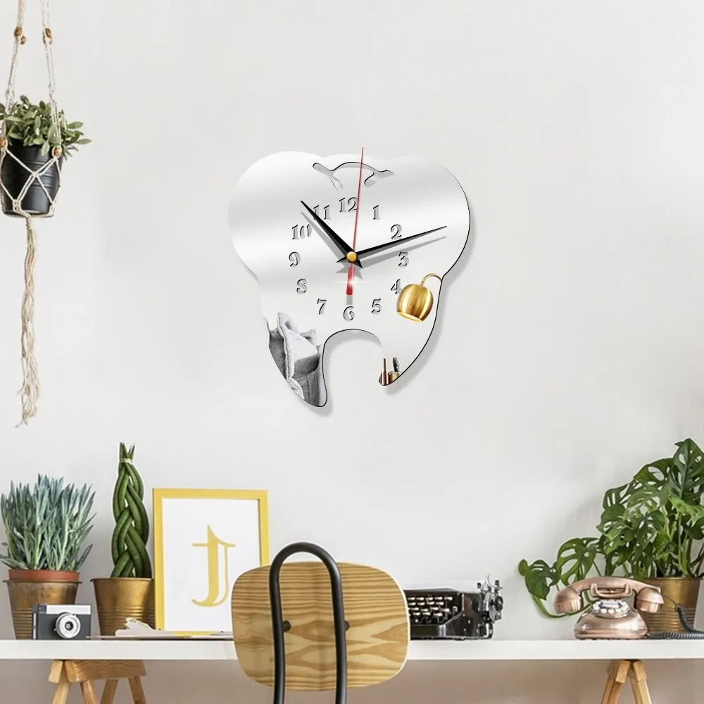 Creative Teeth Mirror Wall Clock TV Backdrop Personality Modern Mirror Clock Wall Stickers Home Decor Hanging Clock