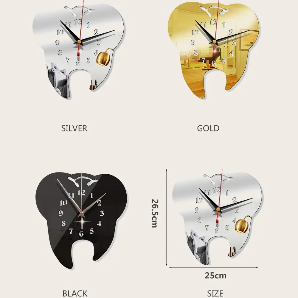 Creative Teeth Mirror Wall Clock TV Backdrop Personality Modern Mirror Clock Wall Stickers Home Decor Hanging Clock thumbnail 3