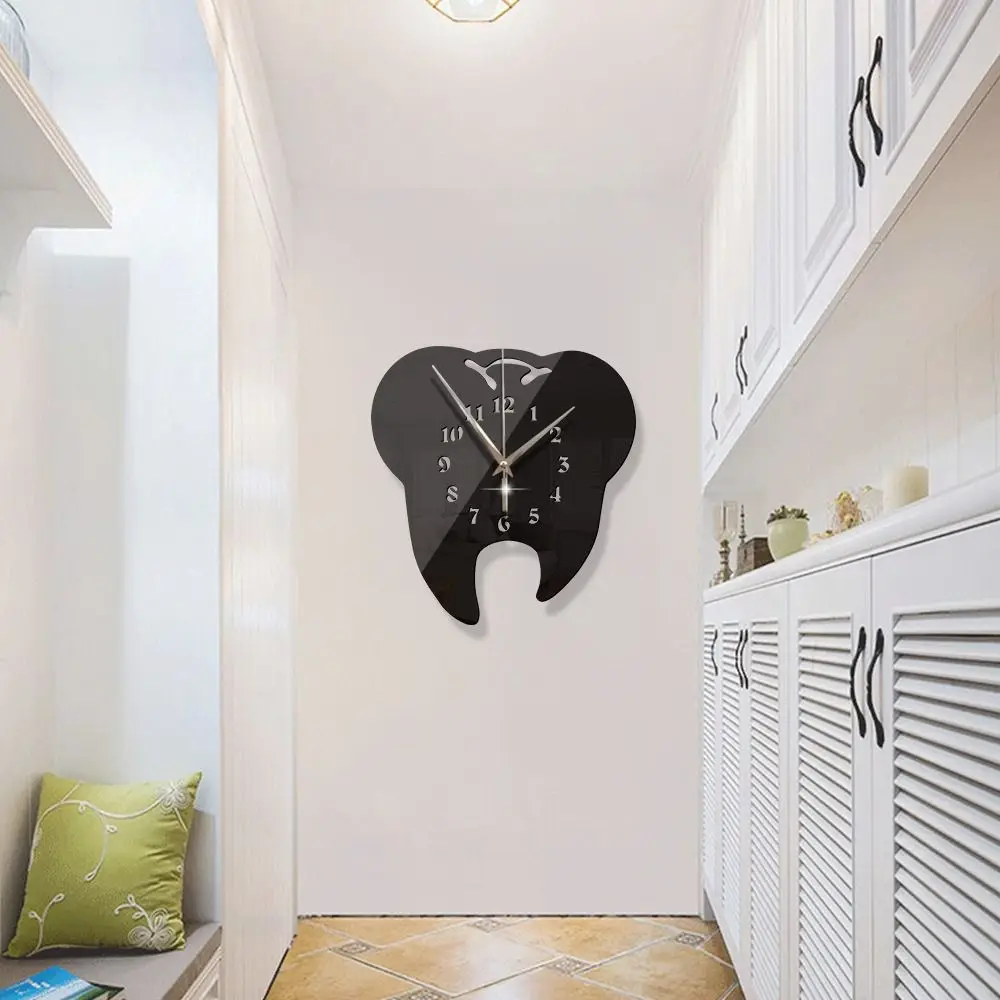 Creative Teeth Mirror Wall Clock TV Backdrop Personality Modern Mirror Clock Wall Stickers Home Decor Hanging Clock thumbnail 5