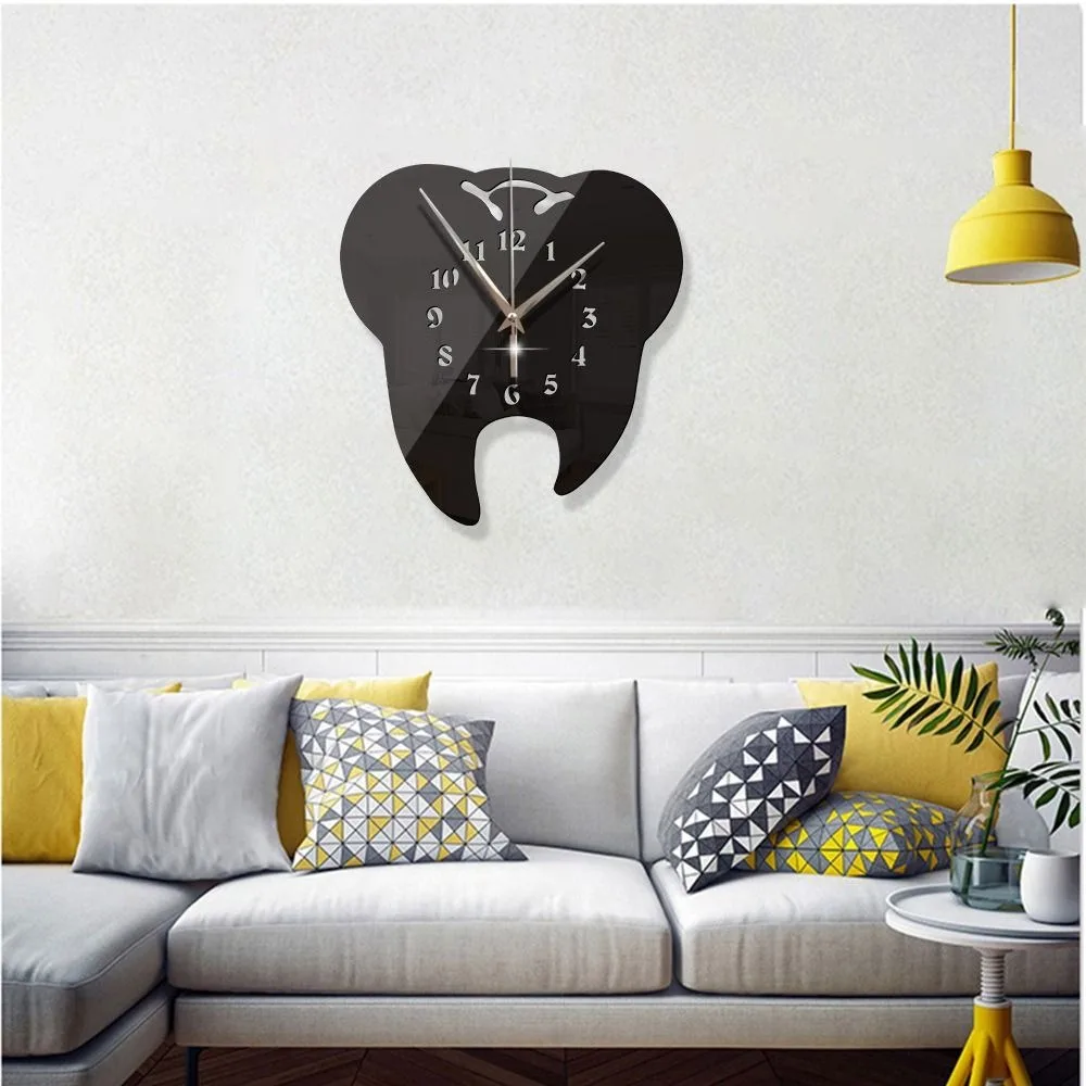 Creative Teeth Mirror Wall Clock TV Backdrop Personality Modern Mirror Clock Wall Stickers Home Decor Hanging Clock thumbnail 6