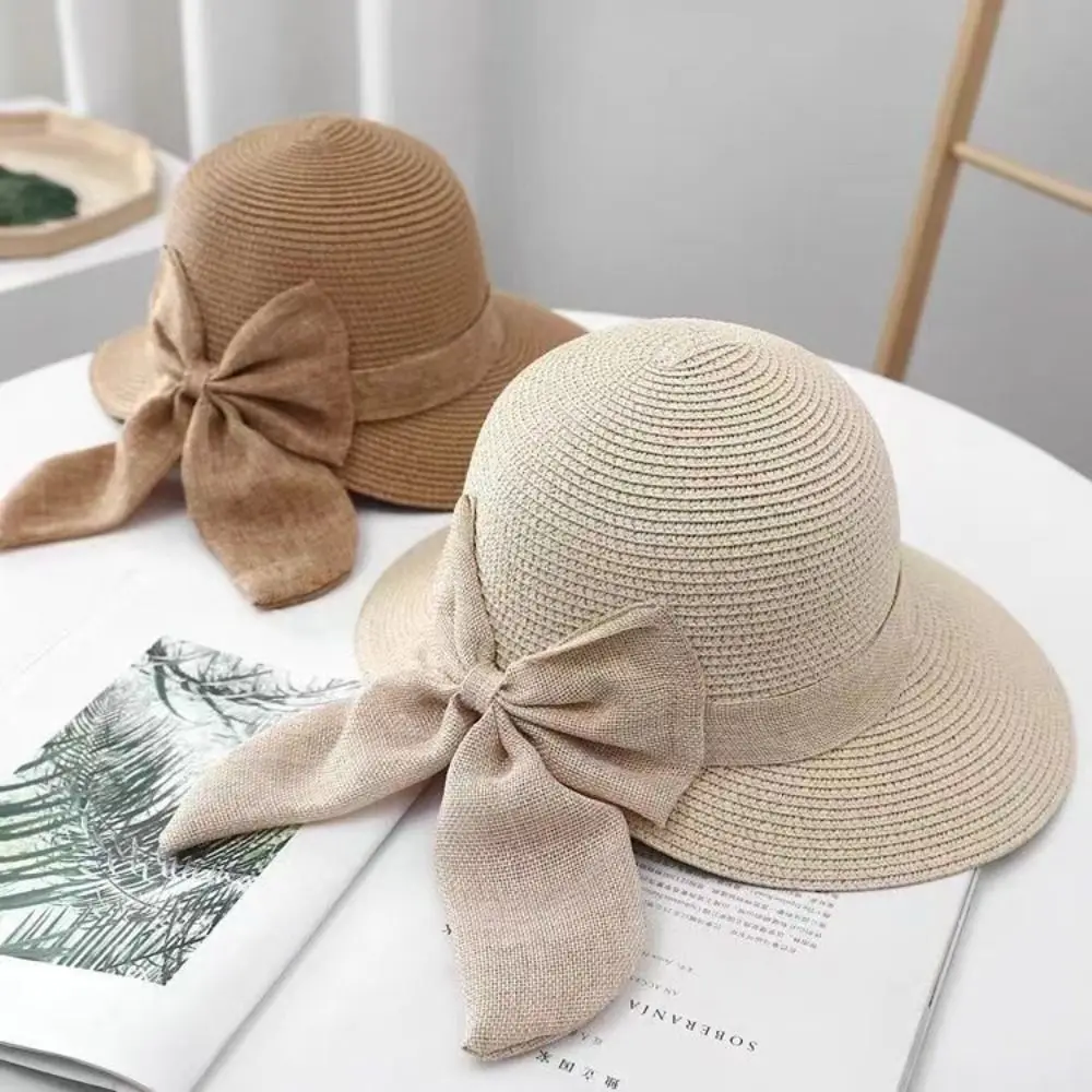 Summer Hats For Women Sun Hat Beach Cap Ladies Bowknot Panama Cap Lady Casual Bucket Hat For Women Straw Hat thumbnail 2