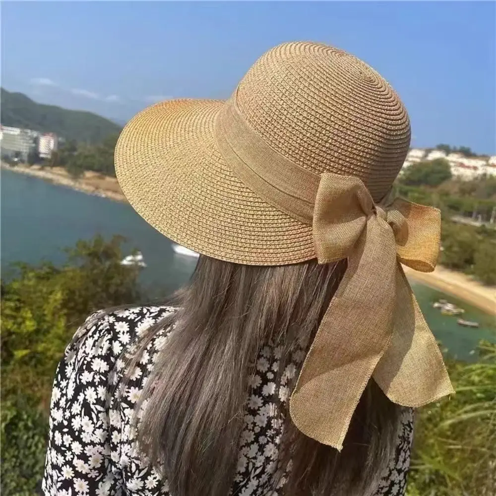 Summer Hats For Women Sun Hat Beach Cap Ladies Bowknot Panama Cap Lady Casual Bucket Hat For Women Straw Hat thumbnail 3