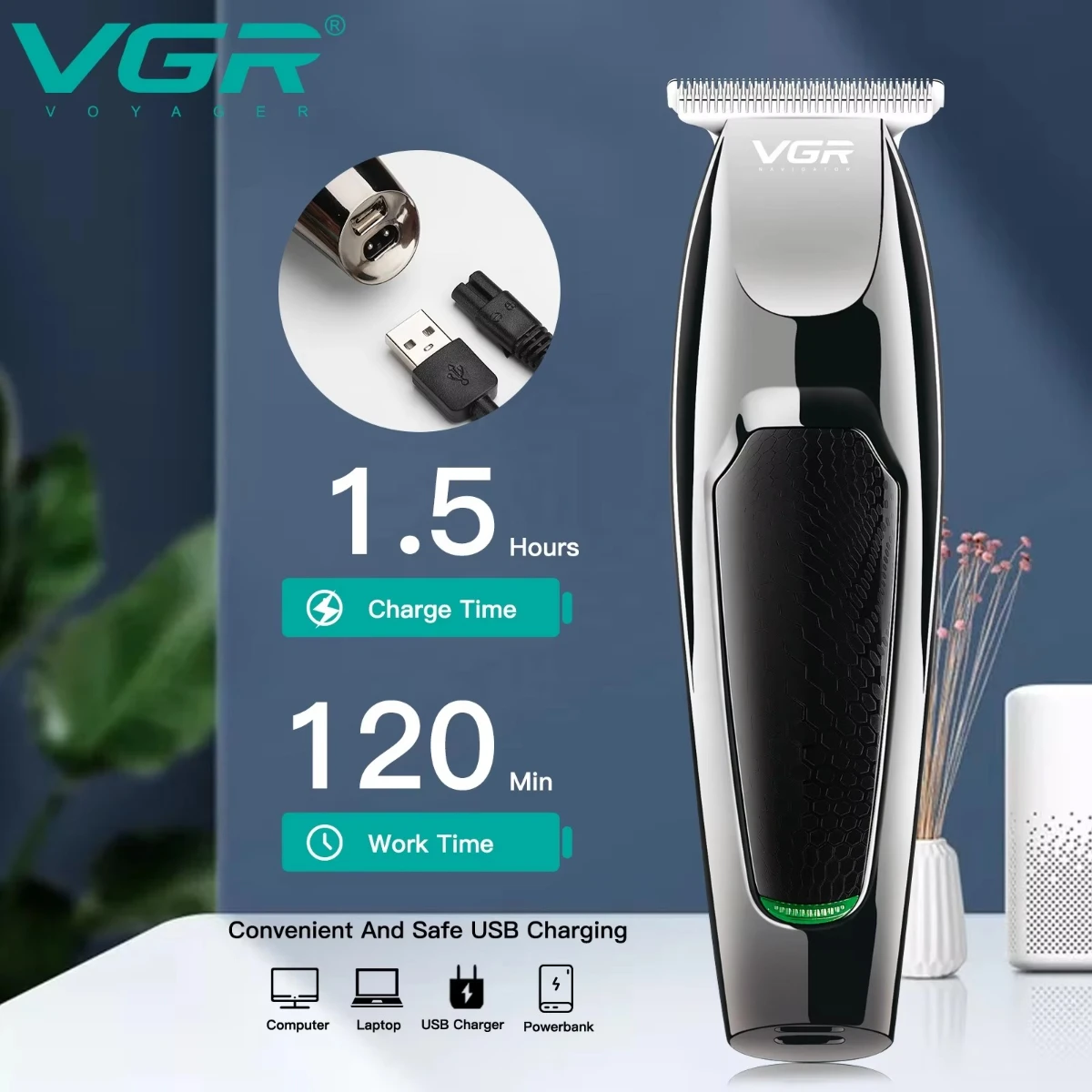 VGR Hair Trimmer Rechargeable Electric Professional Hair Clipper Cordless Barber Hair Trimmer Shaving Machine for Men V-030 thumbnail 6