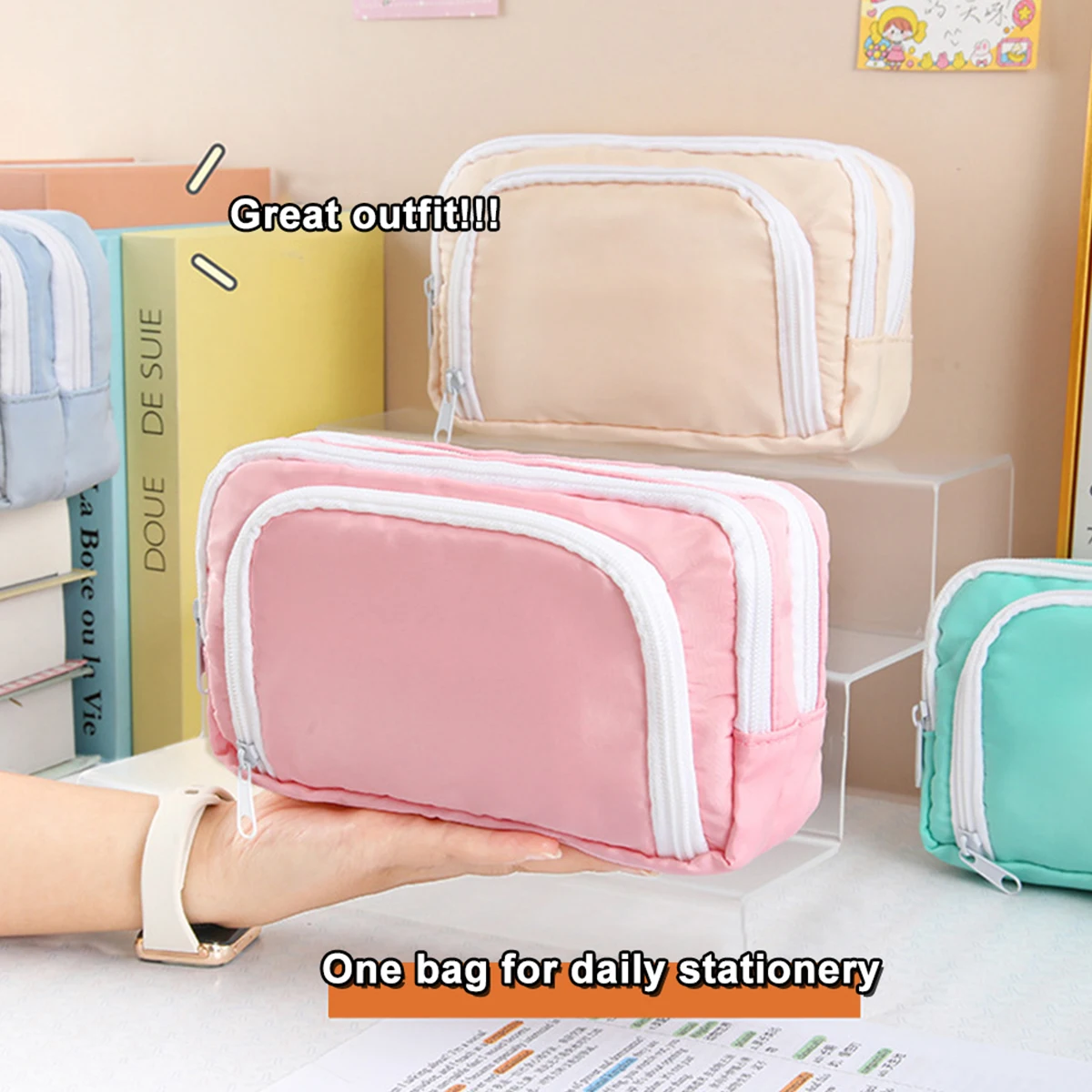 Kawaii Large Capacity Pen Bag Korean Pencil Pouch Multilayer School Case Stationery Holder Bag Student Back to School Supplies thumbnail 3