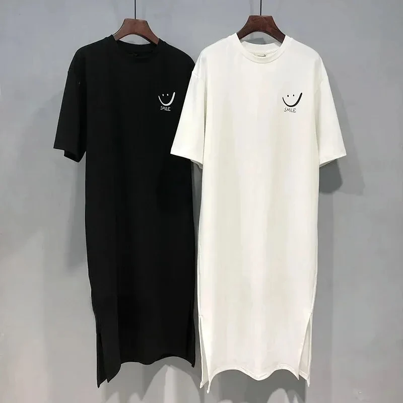 Women's Summer New Short Sleeved T-shirt Dress Loose Mid Length Over Knee Dress thumbnail 3