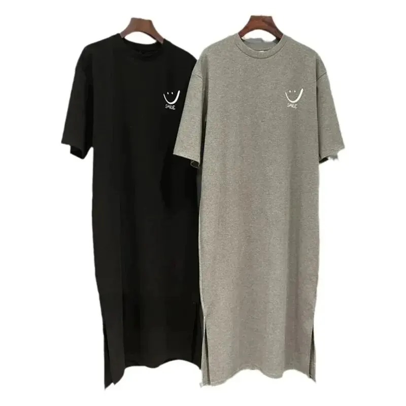 Women's Summer New Short Sleeved T-shirt Dress Loose Mid Length Over Knee Dress thumbnail 2