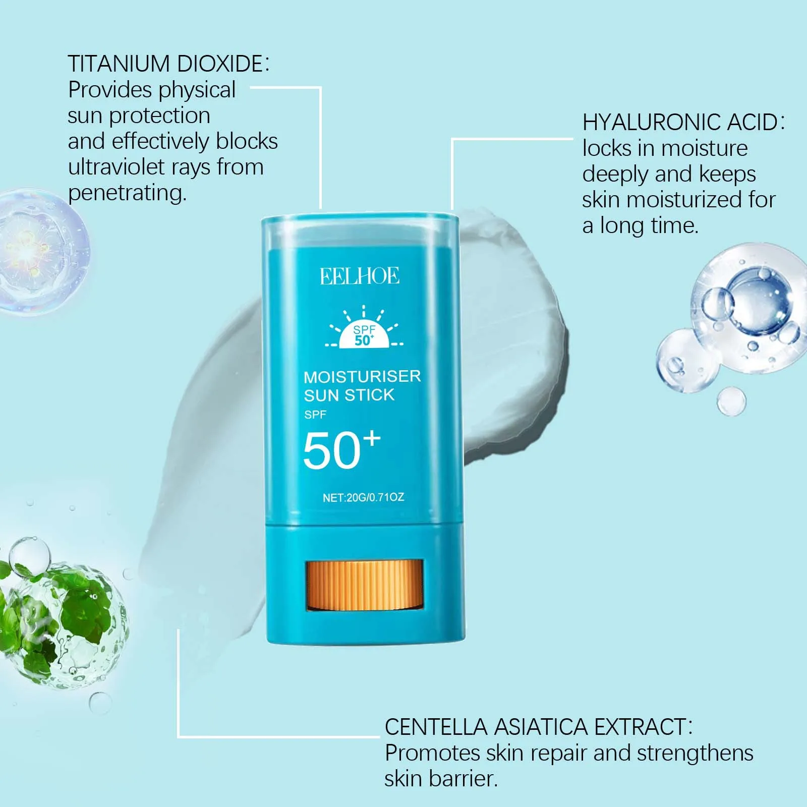 EELHOE Sunscreen Stick 50Spf Sunblock Sun Protection Hyaluronic Acid Oil Control Waterproof Lightweight Sunscreen Cosmetics 20G thumbnail 4