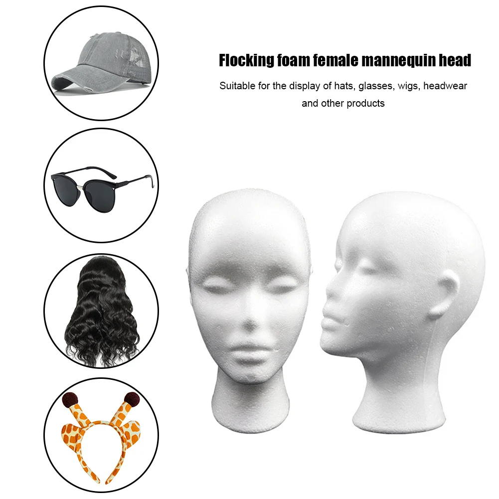 Foam Head Dummy Female Head Model Mannequin Polystyrene Styrofoam for Hat Hair Wigs Glasses Cap Display Holder Stand Rack thumbnail 3