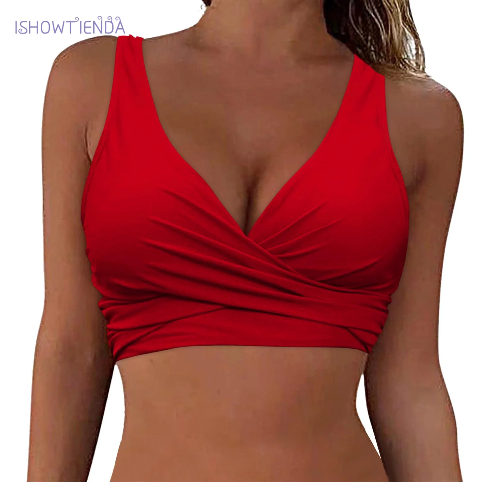 Women's new solid bikini top with Bandage shoulder straps cross small design adjustable shoulder straps fashion swimming top