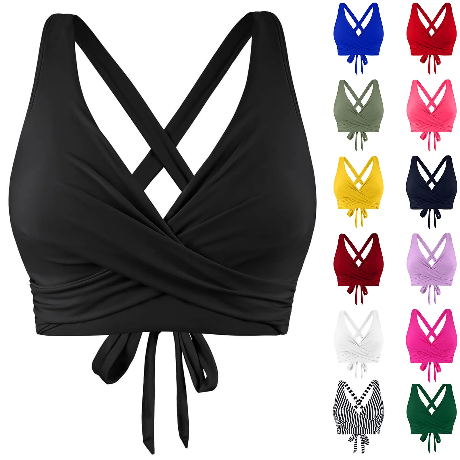 Women's new solid bikini top with Bandage shoulder straps cross small design adjustable shoulder straps fashion swimming top thumbnail 2