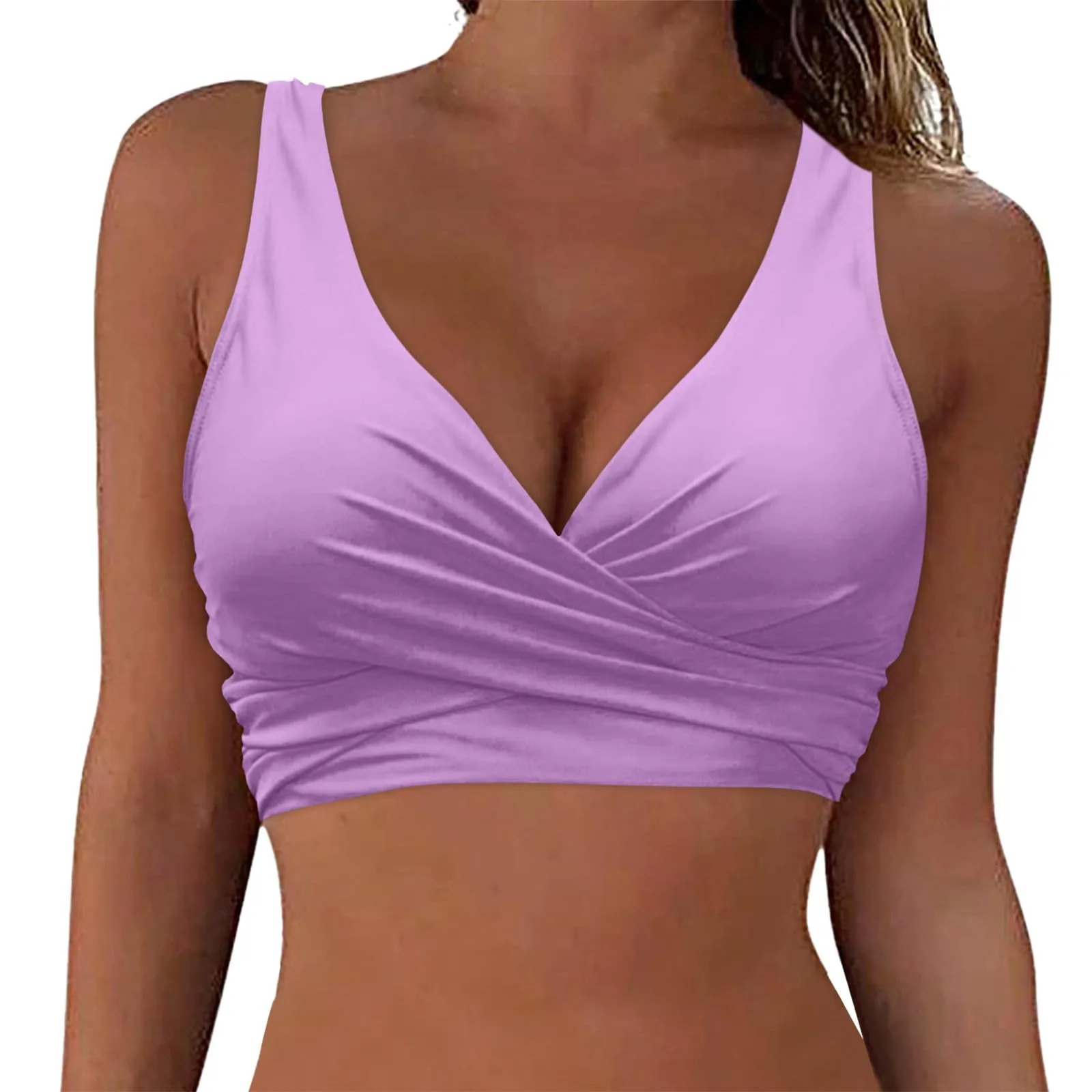 Women's new solid bikini top with Bandage shoulder straps cross small design adjustable shoulder straps fashion swimming top thumbnail 5