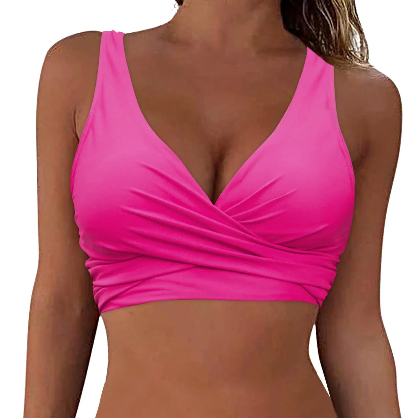 Women's new solid bikini top with Bandage shoulder straps cross small design adjustable shoulder straps fashion swimming top thumbnail 4