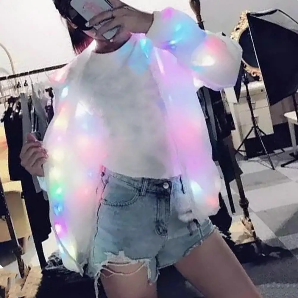 Hooded Light-up Jacket Glow Jacket Led Hooded Jacket Vibrant Colors Long Sleeve Pockets for Clubbing Concerts Dancing Parties thumbnail 5