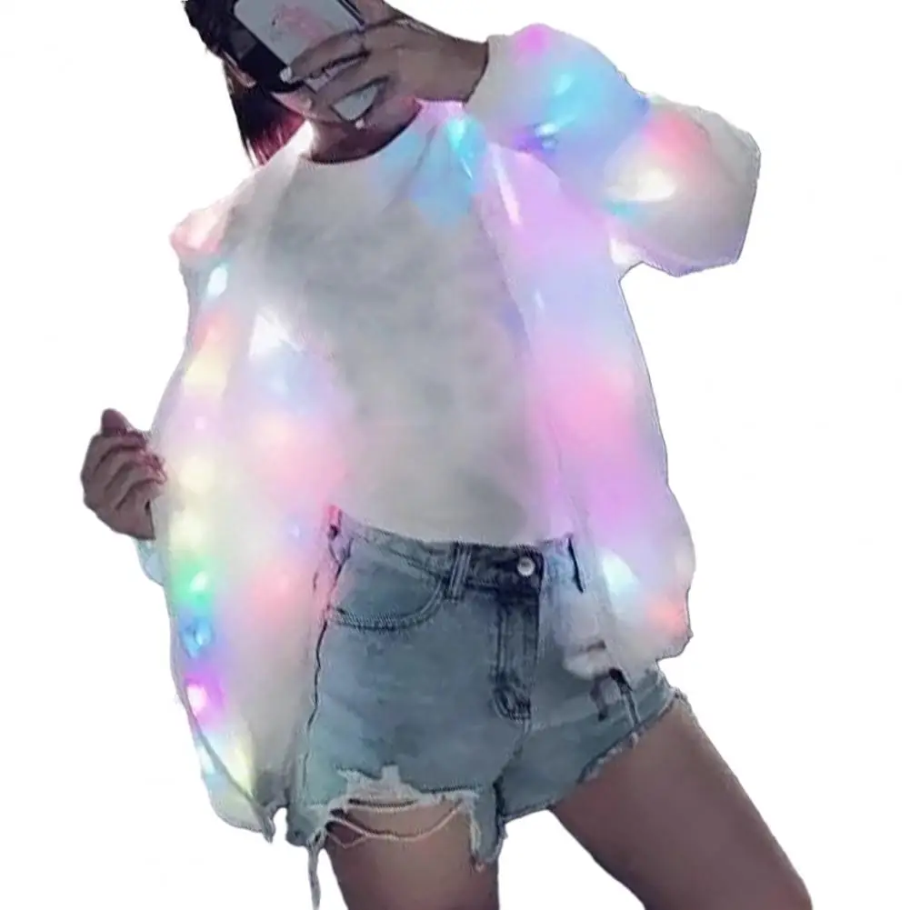 Hooded Light-up Jacket Glow Jacket Led Hooded Jacket Vibrant Colors Long Sleeve Pockets for Clubbing Concerts Dancing Parties thumbnail 6