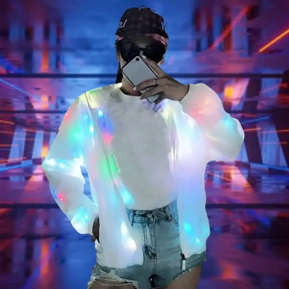 Hooded Light-up Jacket Glow Jacket Led Hooded Jacket Vibrant Colors Long Sleeve Pockets for Clubbing Concerts Dancing Parties thumbnail 4