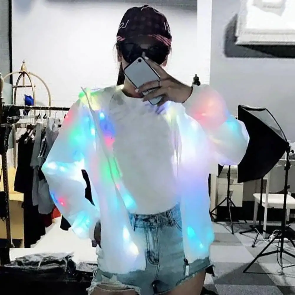 Hooded Light-up Jacket Glow Jacket Led Hooded Jacket Vibrant Colors Long Sleeve Pockets for Clubbing Concerts Dancing Parties thumbnail 3