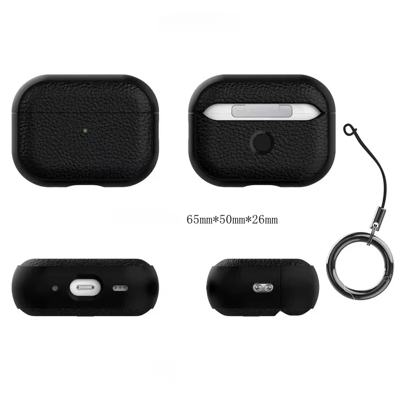 Leather Texture Case For Apple Airpods 1 2 3 4 Pro air pods Wrieless Bluetooth Earphone Protective Cover Anti-lost Headphone Bag thumbnail 2