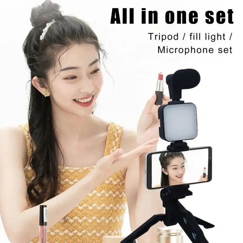 Smartphone Vlogging Kit With Tripod Phone Holder Mini Microphone LED Fill Light Starter For TikTok Live Stream Video YouTube thumbnail 2
