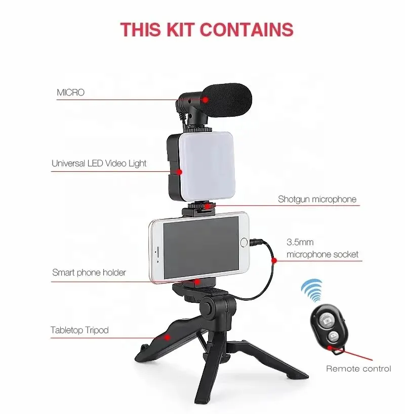 Smartphone Vlogging Kit With Tripod Phone Holder Mini Microphone LED Fill Light Starter For TikTok Live Stream Video YouTube thumbnail 6
