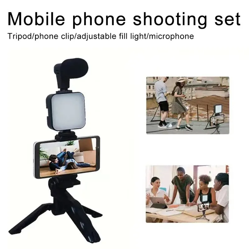 Smartphone Vlogging Kit With Tripod Phone Holder Mini Microphone LED Fill Light Starter For TikTok Live Stream Video YouTube thumbnail 3