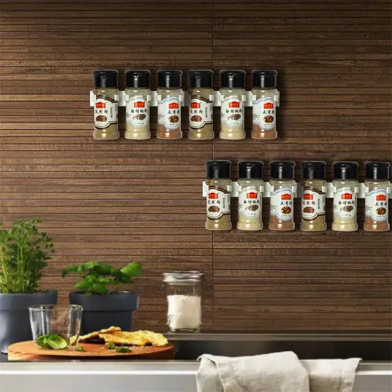 2pcs Grey Plastic Kitchen Jar Rack Wall-Mounted Adhesive Seasoning Bottles Holder Spice Bottle Holder Tool Kitchen Storage Rack thumbnail 3