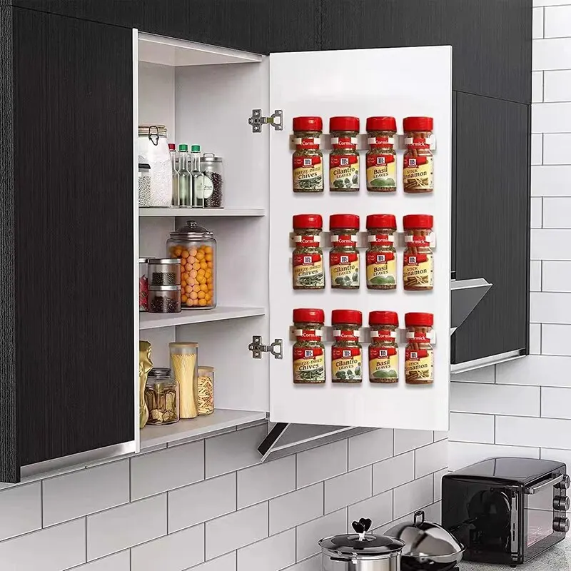 2pcs Grey Plastic Kitchen Jar Rack Wall-Mounted Adhesive Seasoning Bottles Holder Spice Bottle Holder Tool Kitchen Storage Rack thumbnail 2