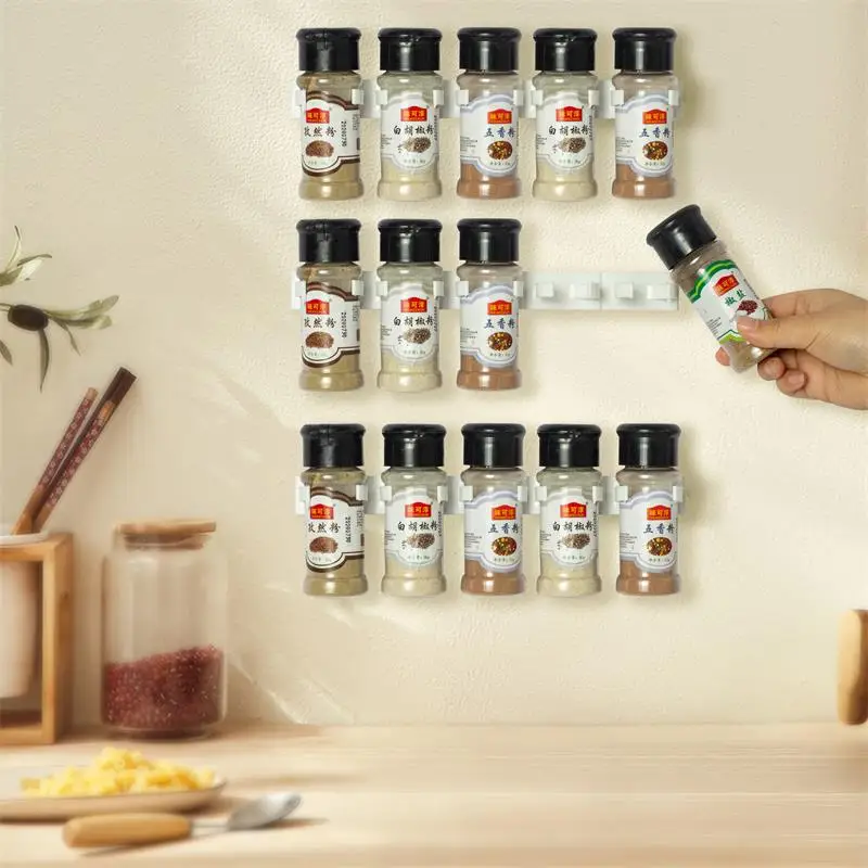 2pcs Grey Plastic Kitchen Jar Rack Wall-Mounted Adhesive Seasoning Bottles Holder Spice Bottle Holder Tool Kitchen Storage Rack thumbnail 4