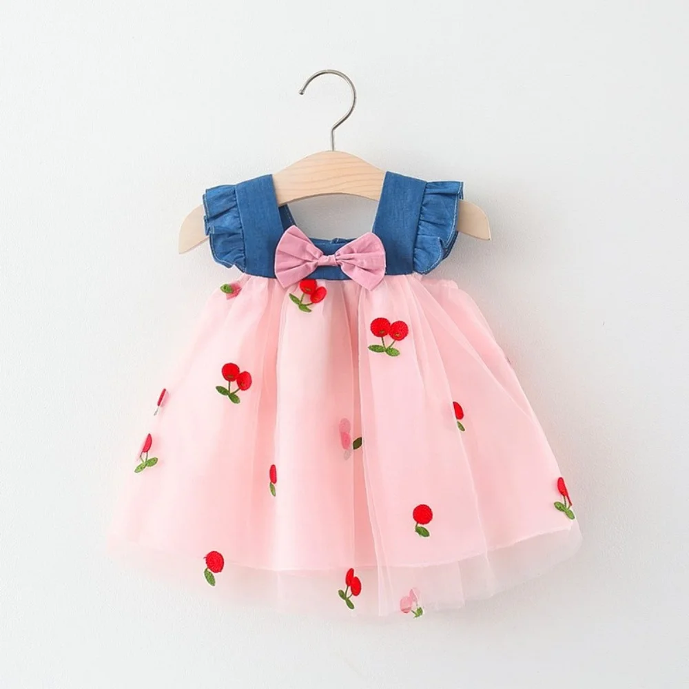 Baby Girl Dress Summer Cherry Mesh Girl's Dress Cute Beach Baby Dress Baby Girl Clothes thumbnail 3