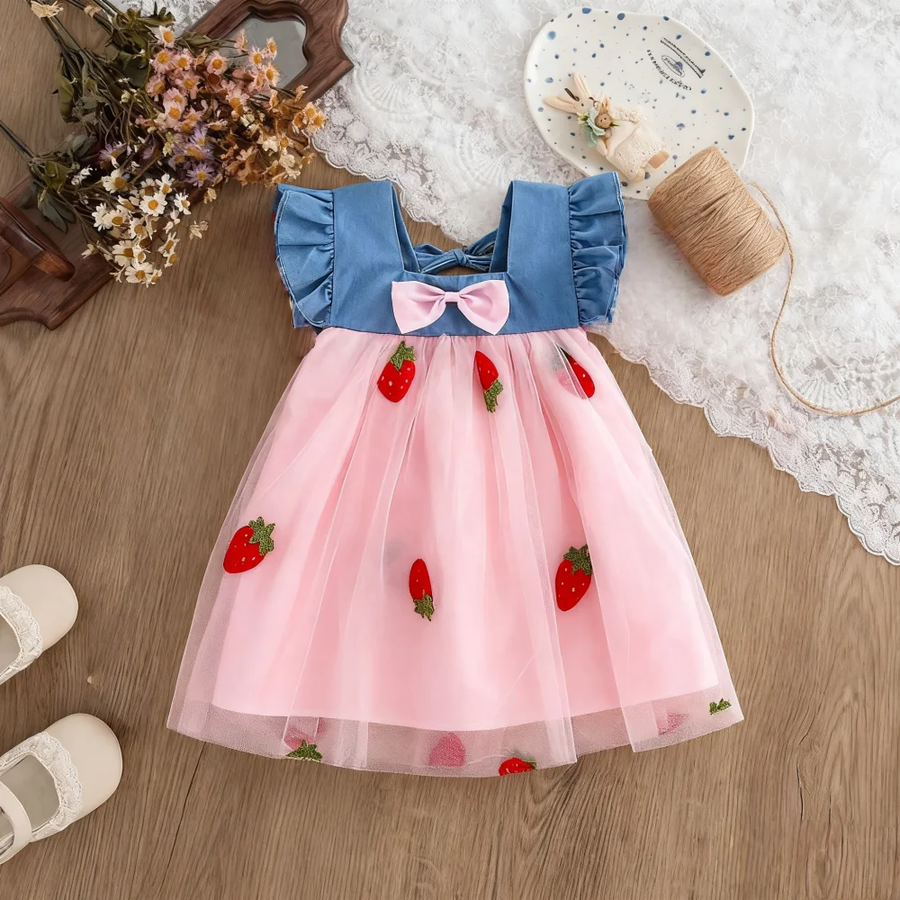 Baby Girl Dress Summer Cherry Mesh Girl's Dress Cute Beach Baby Dress Baby Girl Clothes thumbnail 2