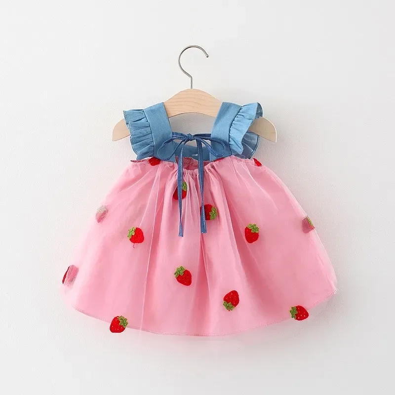 Baby Girl Dress Summer Cherry Mesh Girl's Dress Cute Beach Baby Dress Baby Girl Clothes thumbnail 4