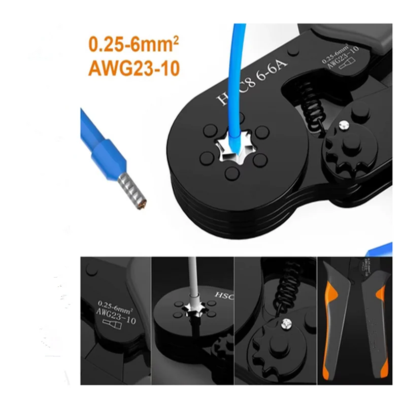 Hexagonal Self-Adjustable Ratchet Ferrule Crimping Tool Kit 23-10AWG 0.25-6mm² Crimper Kit with 400-2000pcs Wire Terminals thumbnail 5