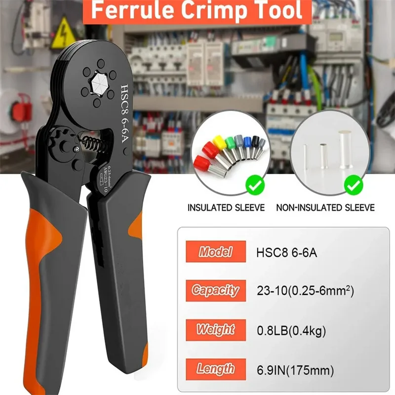 Hexagonal Self-Adjustable Ratchet Ferrule Crimping Tool Kit 23-10AWG 0.25-6mm² Crimper Kit with 400-2000pcs Wire Terminals thumbnail 2