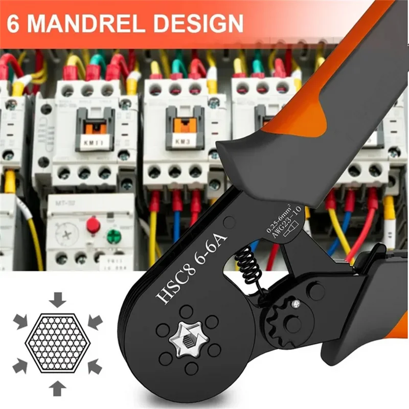 Hexagonal Self-Adjustable Ratchet Ferrule Crimping Tool Kit 23-10AWG 0.25-6mm² Crimper Kit with 400-2000pcs Wire Terminals thumbnail 3