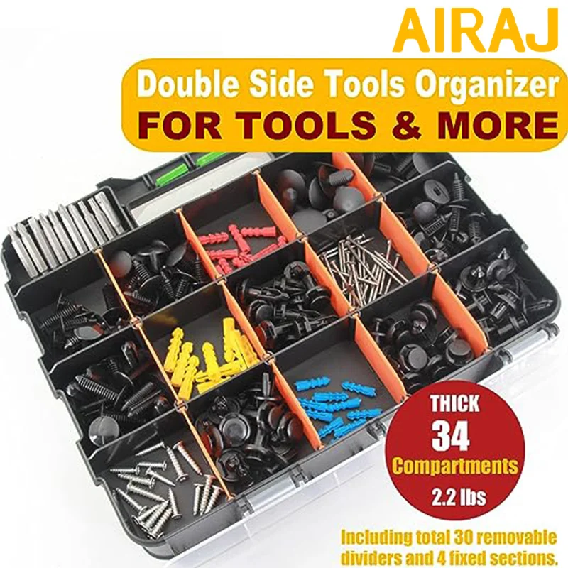 AIRAJ Small Parts Organizer 34-Compartments Double Side Parts Organizer with Removable Dividers for Hardware Screws Bolts Nails thumbnail 6