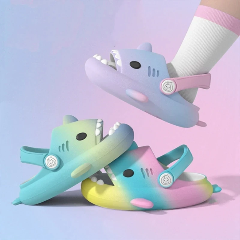 Eyriphy Children Shark Slippers Summer Cool Kids Sandals Girls Cartoon Outdoor Play Slides Garden Shoes With Adjustable Buckle