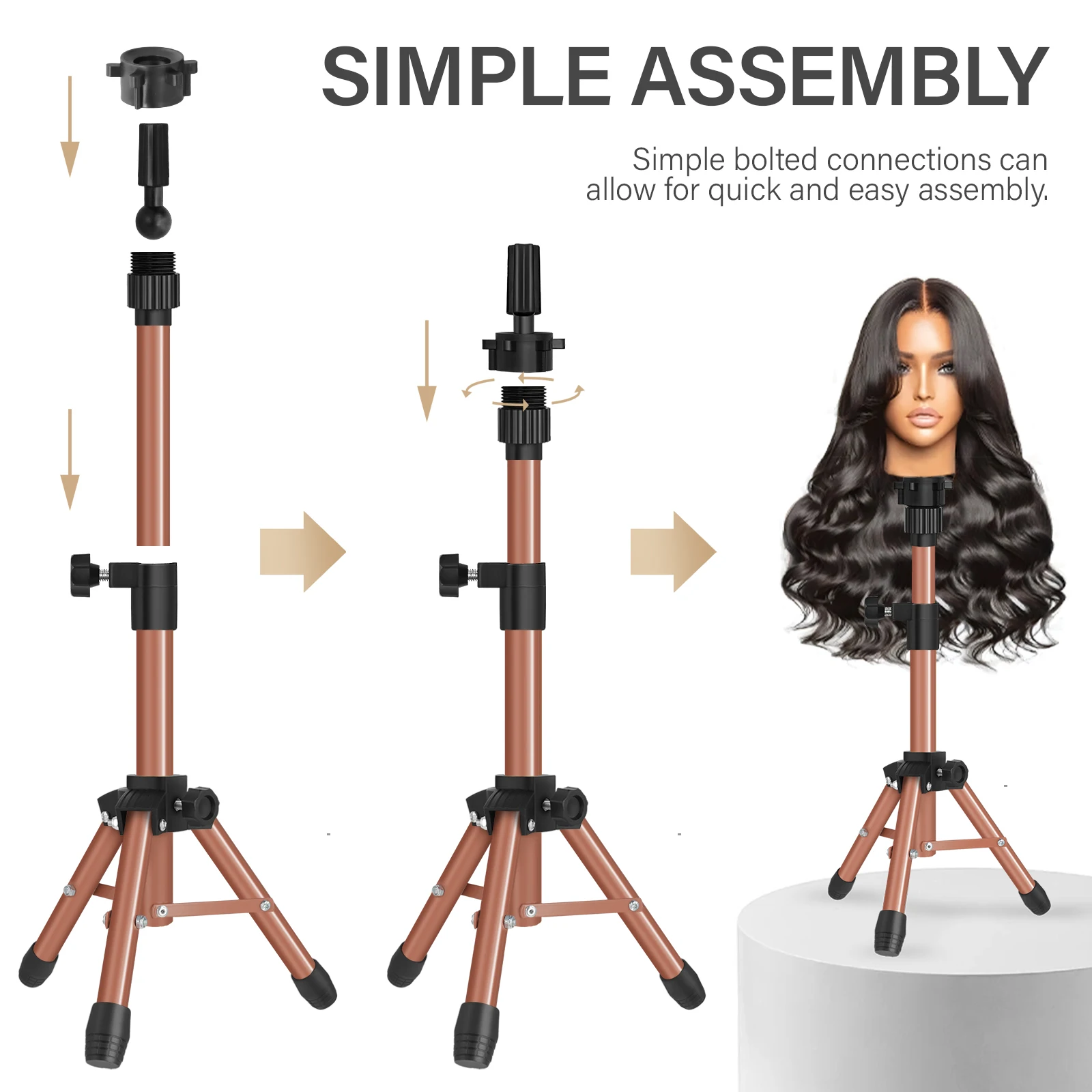 Adjustable Wig Tripod Stand Mannequin Head Stand 64Cm Luxury Wig Head Stand For Wig Display Styling Canvas Block Head Stand thumbnail 6