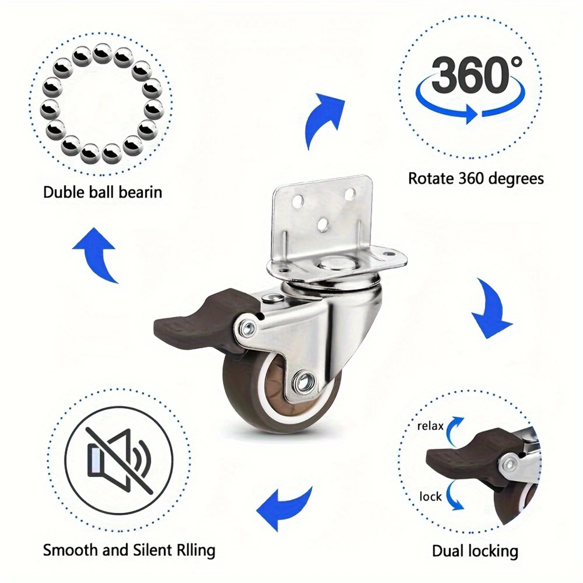 4 Pcs 1/1.25/1.5/2 inch L-Shaped Side Mount Caster Wheels Small Rubber Furniture Castors Swivel Cartwheels for Trolley Cabinet thumbnail 3