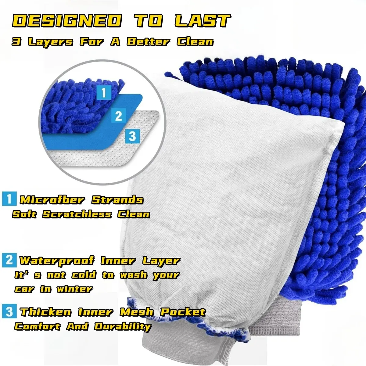 Microfiber Car Wash Mitt Double Sided Chenille Auto Gloves Ultra Absorbent Wash Car Sponge Scratch Free Microfiber Car Cleaning thumbnail 3