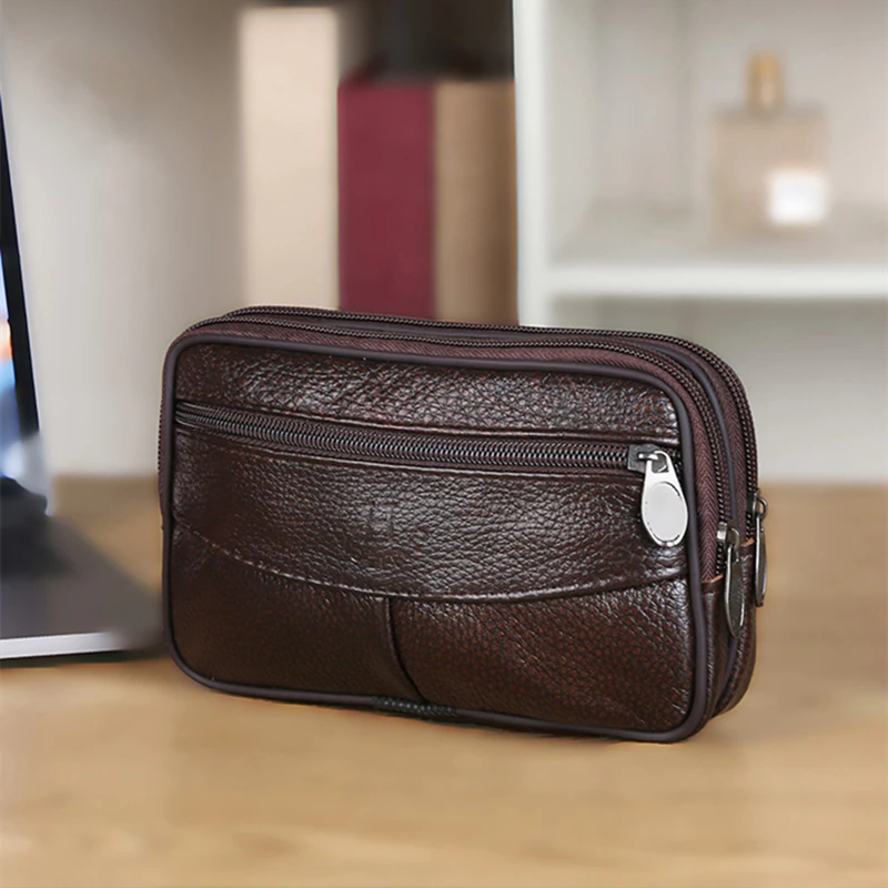 Genuine Leather Hand Bags For Men Large Capacity Money Purse Cell Mobile Phone Pocket Women Soft Double Zipper Male Clutch Bags thumbnail 3