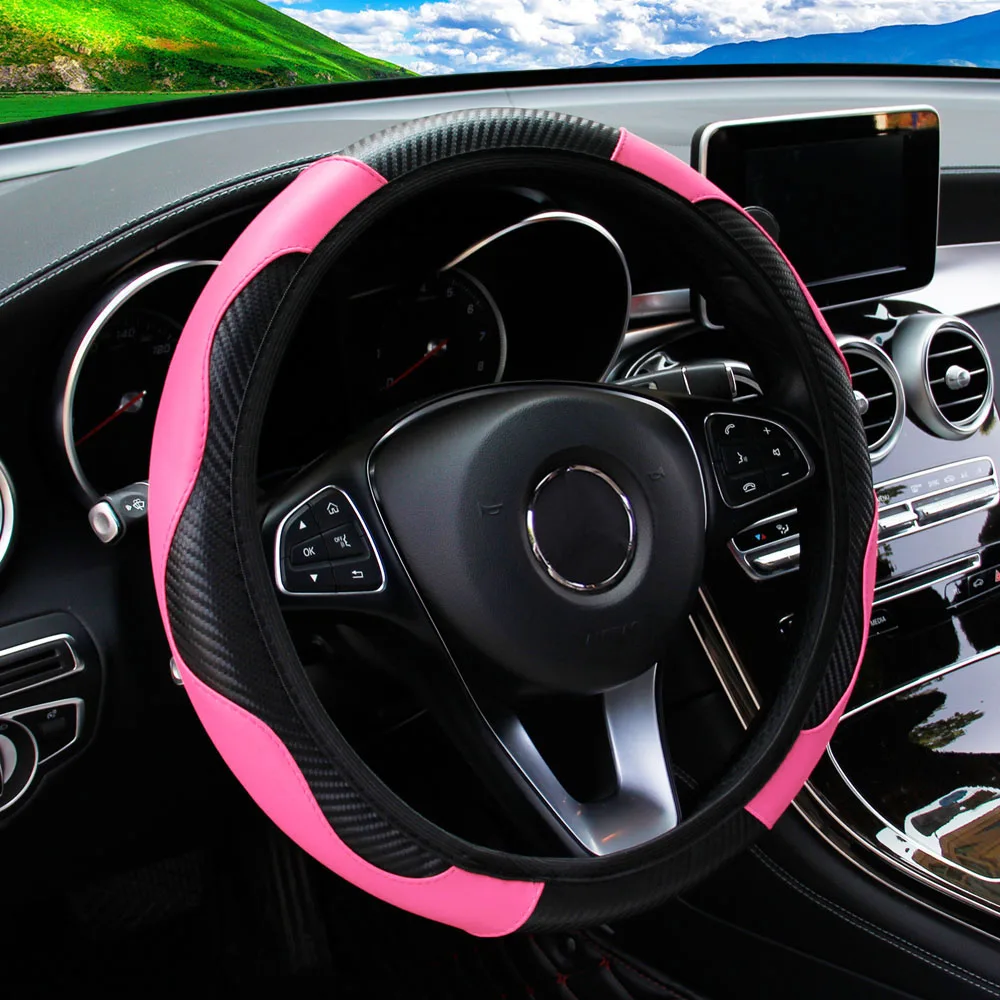 PU Carbon Fiber Leather Car Steering Wheel Cover without Inner Ring Suitable for 14.5-15 Inches of Automotive Supplies thumbnail 2