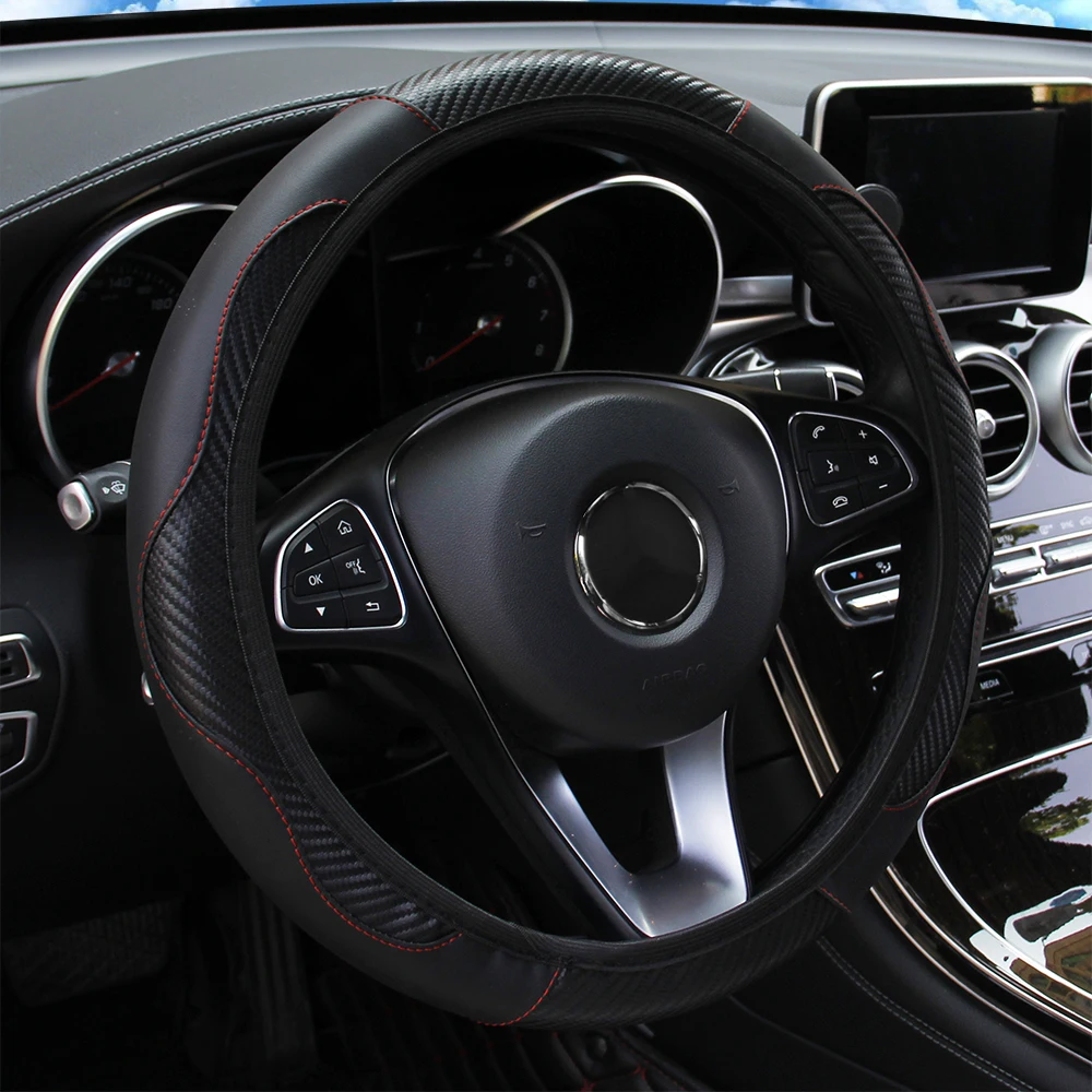 PU Carbon Fiber Leather Car Steering Wheel Cover without Inner Ring Suitable for 14.5-15 Inches of Automotive Supplies thumbnail 6