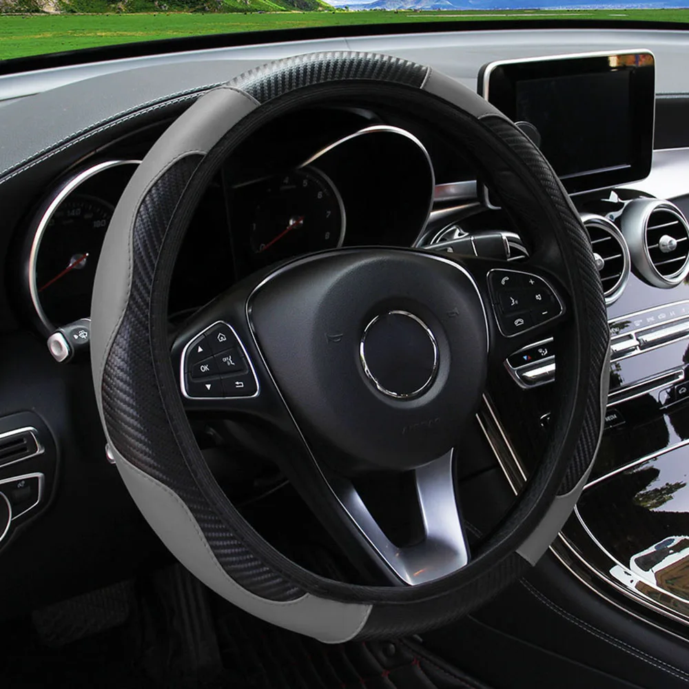 PU Carbon Fiber Leather Car Steering Wheel Cover without Inner Ring Suitable for 14.5-15 Inches of Automotive Supplies thumbnail 3