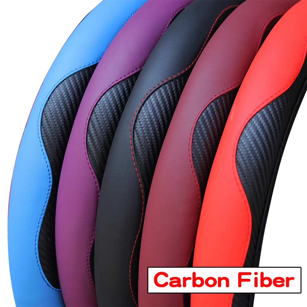 PU Carbon Fiber Leather Car Steering Wheel Cover without Inner Ring Suitable for 14.5-15 Inches of Automotive Supplies thumbnail 5